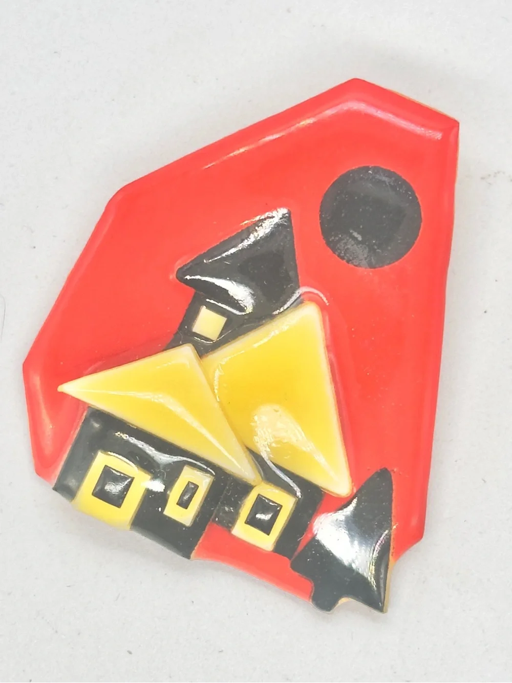 Vintage Lucinda House Pins Brooch Moon Tree Night Red Black White Halloween